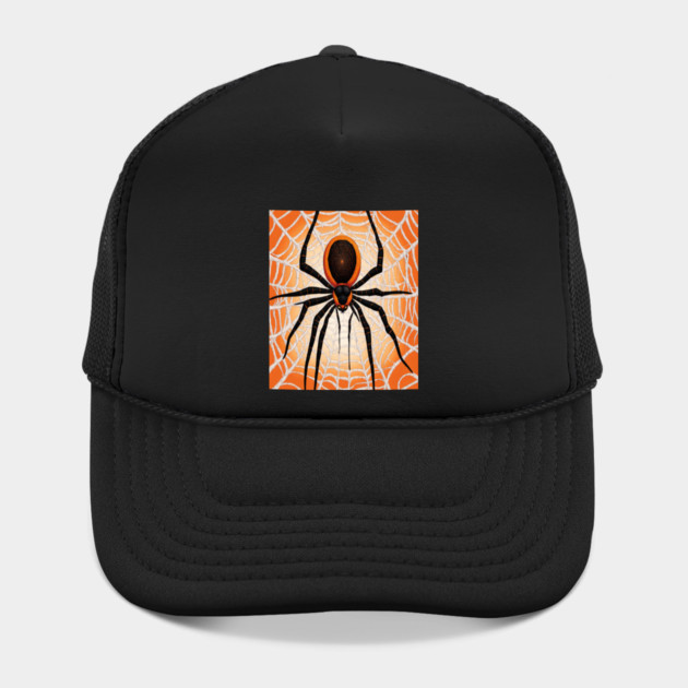 Creepy Halloween Orange and Black Spider on Web by BirdsnStuff