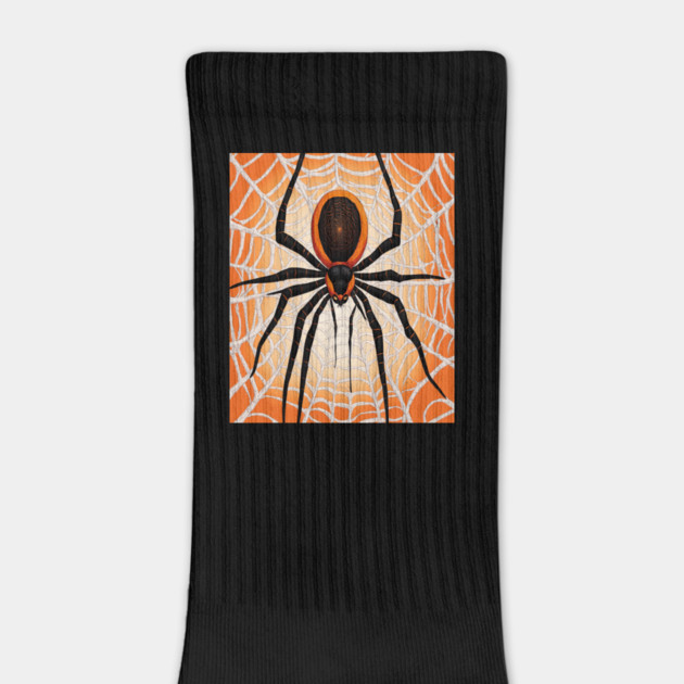Creepy Halloween Orange and Black Spider on Web by BirdsnStuff