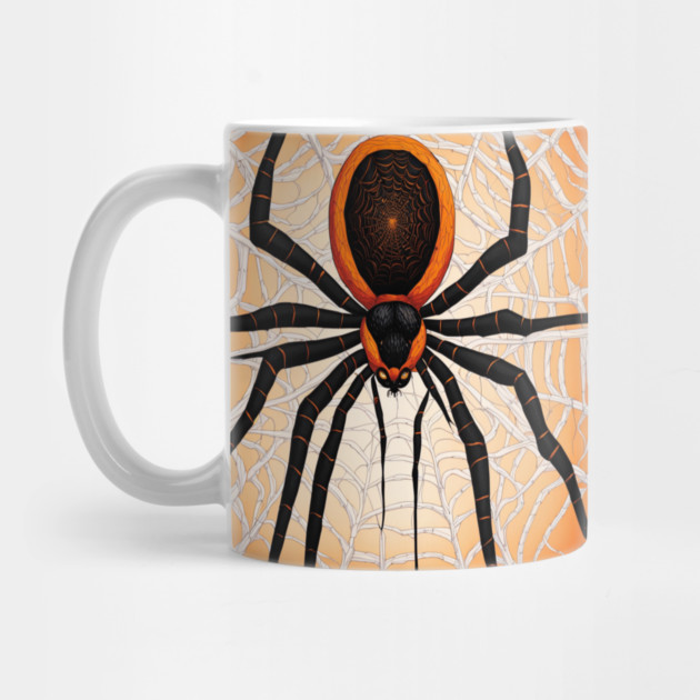 Creepy Halloween Orange and Black Spider on Web by BirdsnStuff