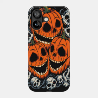 Scary Orange Pumpkin and Skulls and Halloween Fall Colors Phone Case