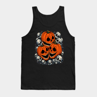 Scary Orange Pumpkin and Skulls and Halloween Fall Colors Tank Top