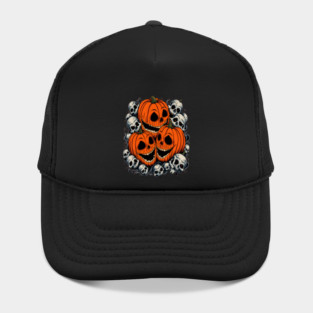 Scary Orange Pumpkin and Skulls and Halloween Fall Colors Hat