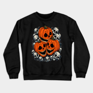 Scary Orange Pumpkin and Skulls and Halloween Fall Colors Crewneck Sweatshirt