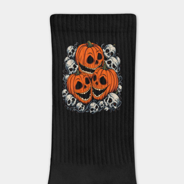 Scary Orange Pumpkin and Skulls and Halloween Fall Colors by BirdsnStuff