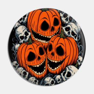 Scary Orange Pumpkin and Skulls and Halloween Fall Colors Pin
