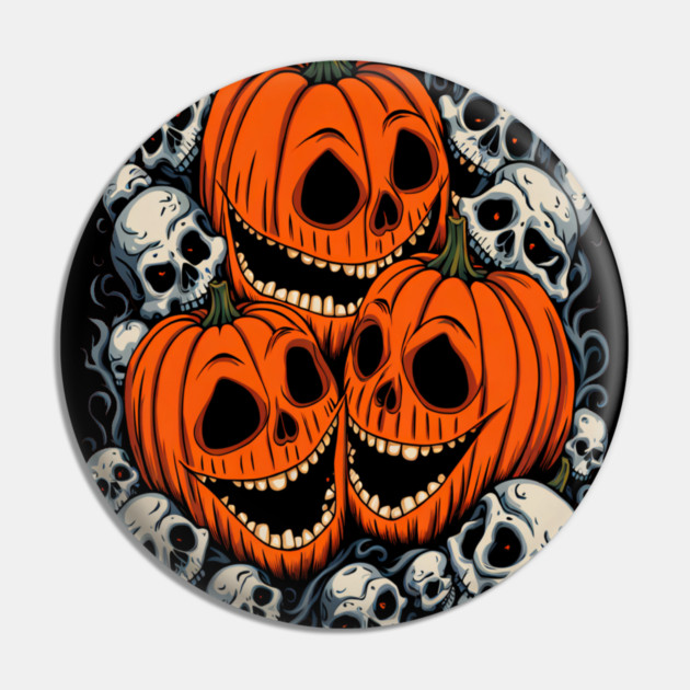 Scary Orange Pumpkin and Skulls and Halloween Fall Colors Pin by BirdsnStuff