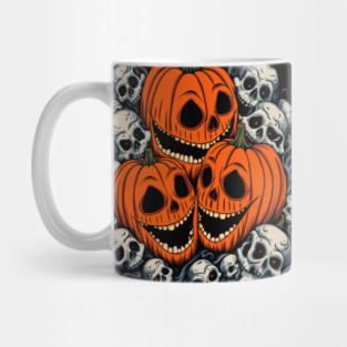 Scary Orange Pumpkin and Skulls and Halloween Fall Colors Mug