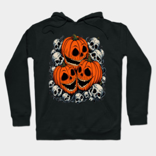 Scary Orange Pumpkin and Skulls and Halloween Fall Colors Hoodie
