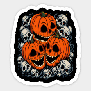 Scary Orange Pumpkin and Skulls and Halloween Fall Colors Sticker