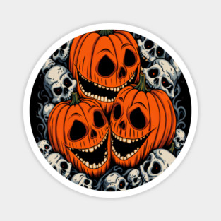 Scary Orange Pumpkin and Skulls and Halloween Fall Colors Magnet