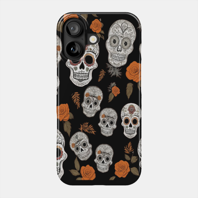 Halloween Sugar Skull and Festive Skull Pattern Phone Case by BirdsnStuff