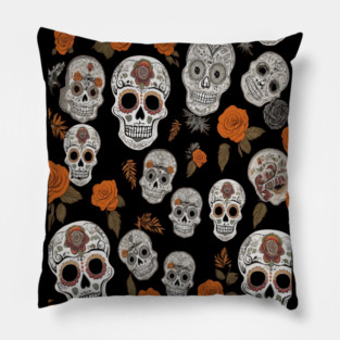 Halloween Sugar Skull and Festive Skull Pattern Pillow