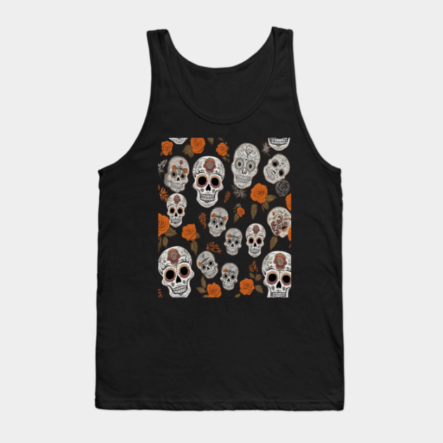 Halloween Sugar Skull and Festive Skull Pattern Tank Top by BirdsnStuff