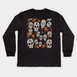 Halloween Sugar Skull and Festive Skull Pattern Kids Long Sleeve T-Shirt