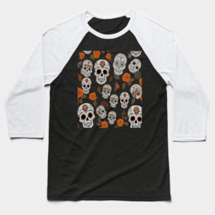 Halloween Sugar Skull and Festive Skull Pattern Baseball T-Shirt