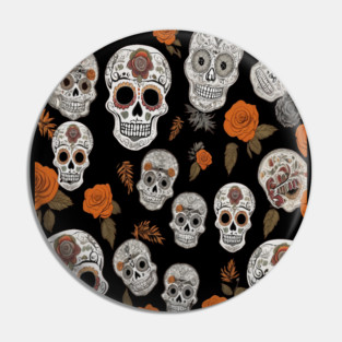 Halloween Sugar Skull and Festive Skull Pattern Pin