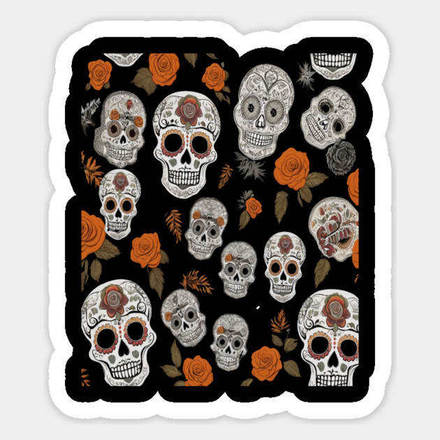 Halloween Sugar Skull and Festive Skull Pattern Magnet by BirdsnStuff