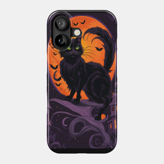 Haunted House Halloween Black Cat Phone Case by BirdsnStuff