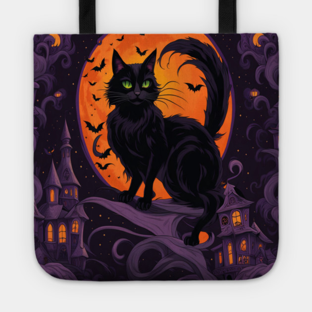 Haunted House Halloween Black Cat Tote by BirdsnStuff