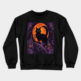 Haunted House Halloween Black Cat Crewneck Sweatshirt