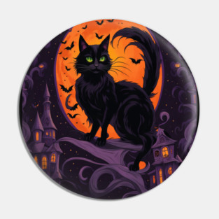 Haunted House Halloween Black Cat Pin