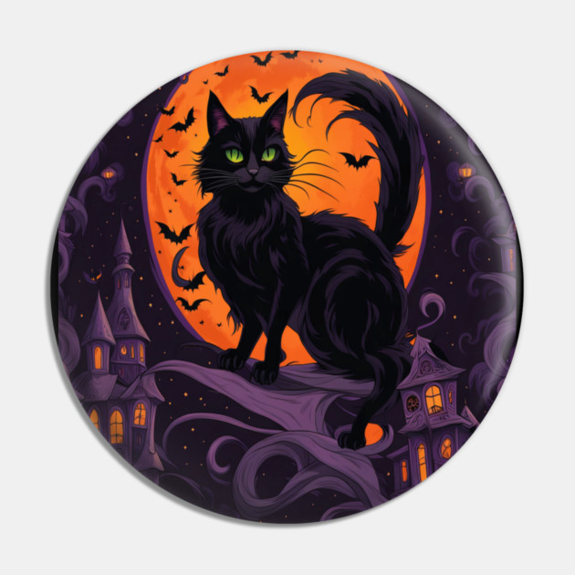 Haunted House Halloween Black Cat Pin by BirdsnStuff