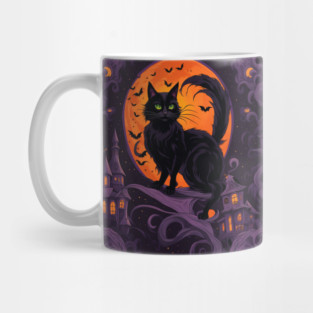 Haunted House Halloween Black Cat Mug