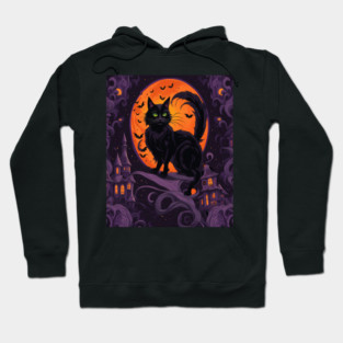 Haunted House Halloween Black Cat Hoodie