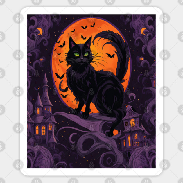 Haunted House Halloween Black Cat Sticker by BirdsnStuff