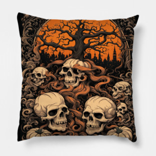 Halloween Graphic design and Artistic skull illustration Pillow