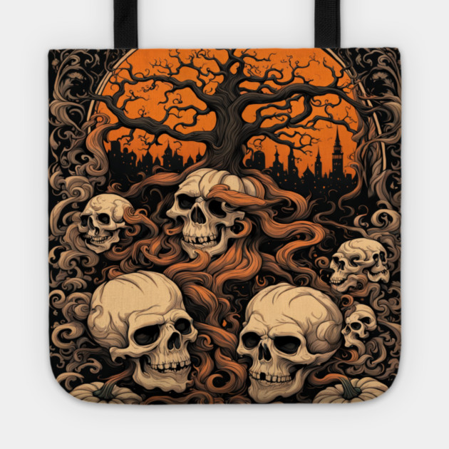 Halloween Graphic design and Artistic skull illustration Tote by BirdsnStuff
