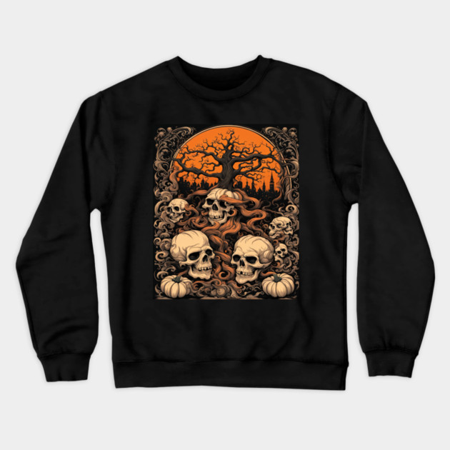 Halloween Graphic design and Artistic skull illustration Crewneck Sweatshirt by BirdsnStuff