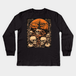Halloween Graphic design and Artistic skull illustration Kids Long Sleeve T-Shirt