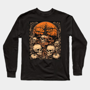 Halloween Graphic design and Artistic skull illustration Long Sleeve T-Shirt