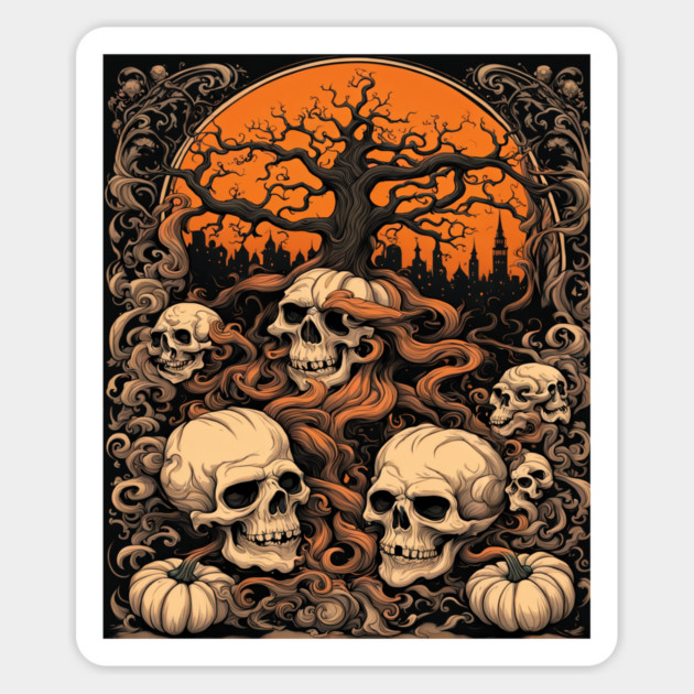 Halloween Graphic design and Artistic skull illustration Magnet by BirdsnStuff