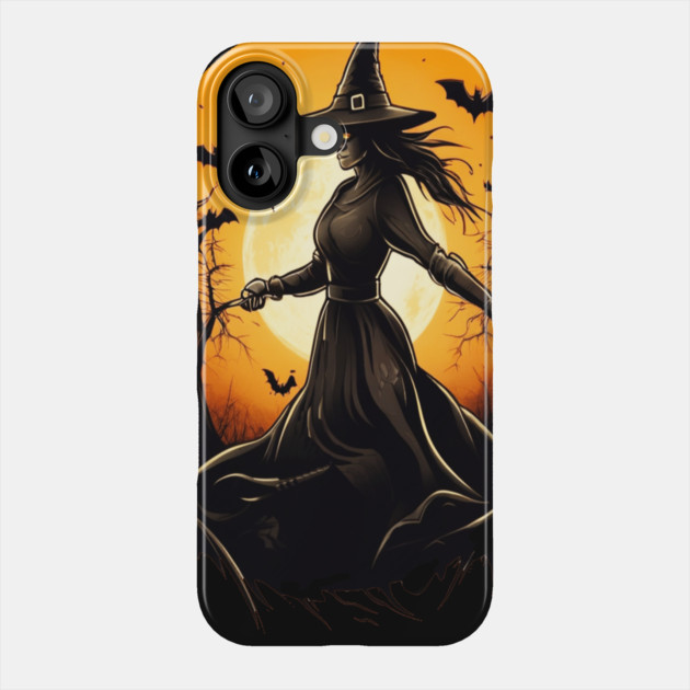 Halloween Witch Floating in a Creepy Forest with Bats Phone Case by BirdsnStuff