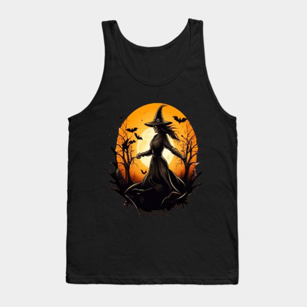 Halloween Witch Floating in a Creepy Forest with Bats Tank Top by BirdsnStuff