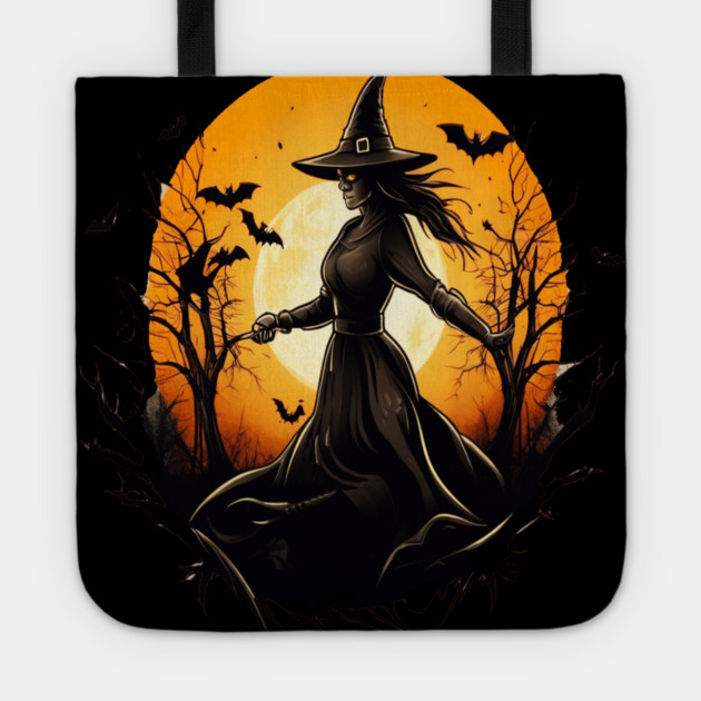 Halloween Witch Floating in a Creepy Forest with Bats Tote by BirdsnStuff