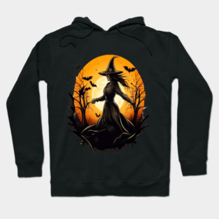 Halloween Witch Floating in a Creepy Forest with Bats Hoodie