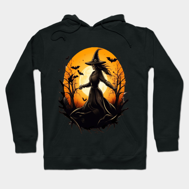 Halloween Witch Floating in a Creepy Forest with Bats Hoodie by BirdsnStuff