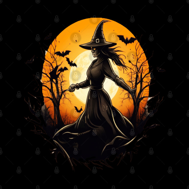 Halloween Witch Floating in a Creepy Forest with Bats by BirdsnStuff