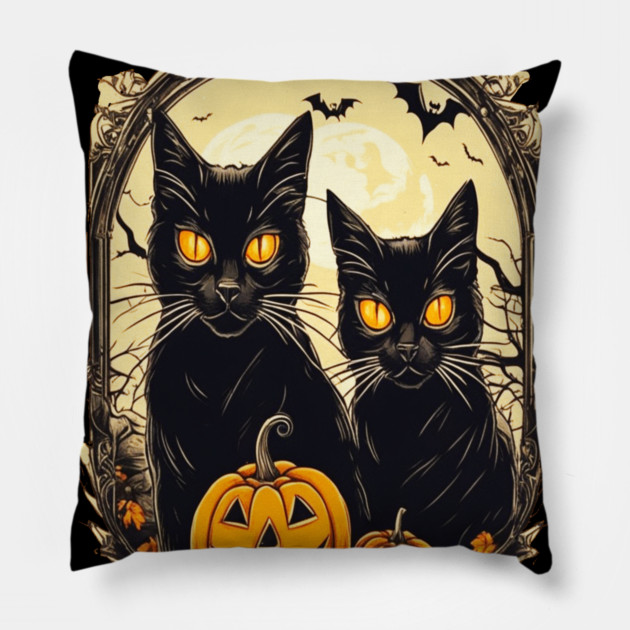 Halloween Black Cats and Spooky Pumpkins Pillow by BirdsnStuff