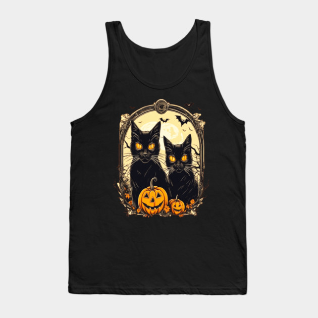 Halloween Black Cats and Spooky Pumpkins Tank Top by BirdsnStuff