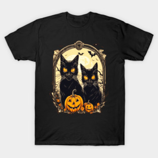Halloween Black Cats and Spooky Pumpkins T-Shirt