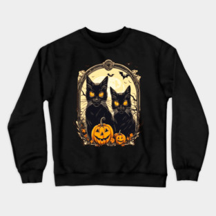 Halloween Black Cats and Spooky Pumpkins Crewneck Sweatshirt