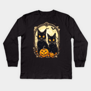 Halloween Black Cats and Spooky Pumpkins Kids Long Sleeve T-Shirt