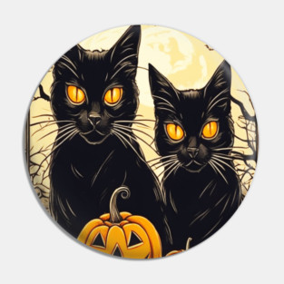 Halloween Black Cats and Spooky Pumpkins Pin