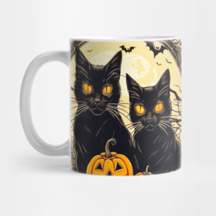 Halloween Black Cats and Spooky Pumpkins Mug