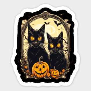 Halloween Black Cats and Spooky Pumpkins Sticker