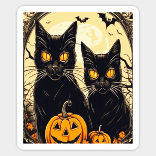 Halloween Black Cats and Spooky Pumpkins Magnet